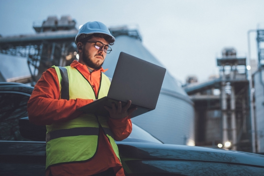 A technician working on a laptop