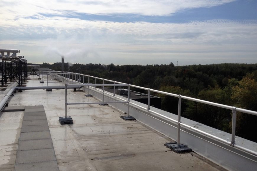 RoofGuard rooftop guardrail system, roof edge protection